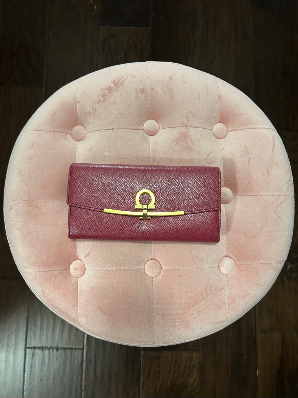 Salvatore Ferragamo Red Leather Continental Clutch with Gold Tone Gancini